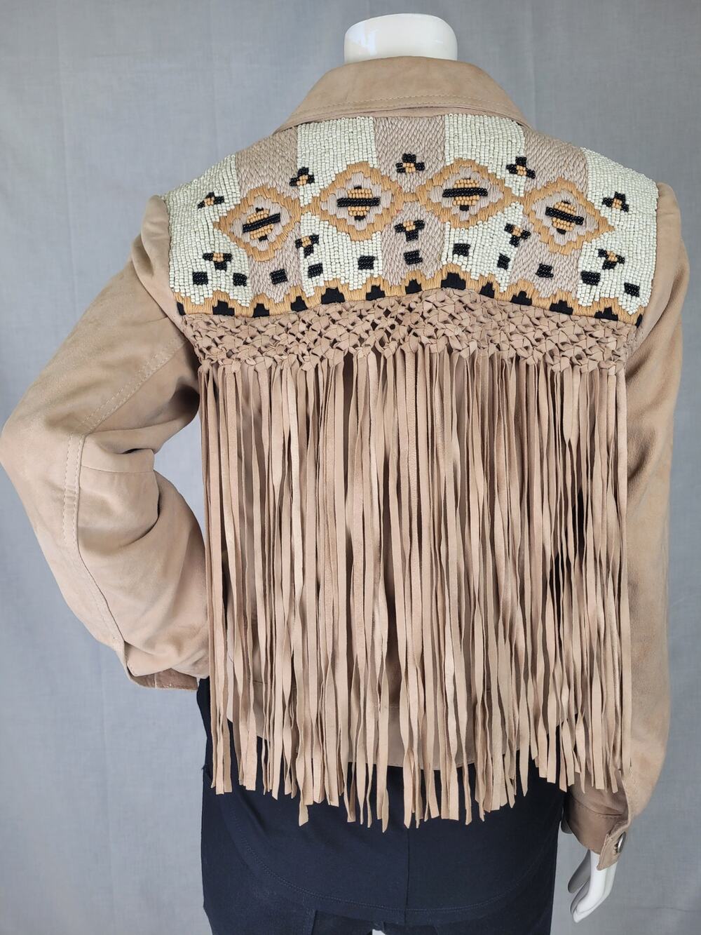 Zara Woman Outerwear Goat Leather Fringed Embroidered Beaded Western Jacket Sz M